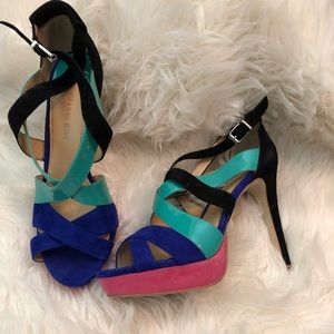 Suede and Paten leather multi color high heels